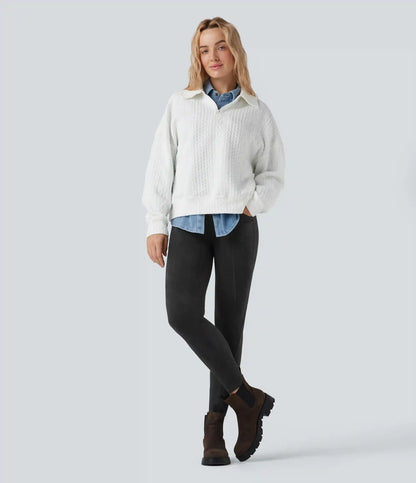 High Waisted Tummy Control Suede 7/8 Casual Leggings with Pockets