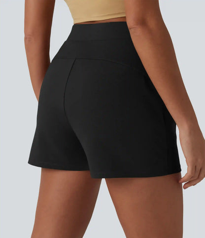 High Waisted Pleated Work Shorts with Pockets
