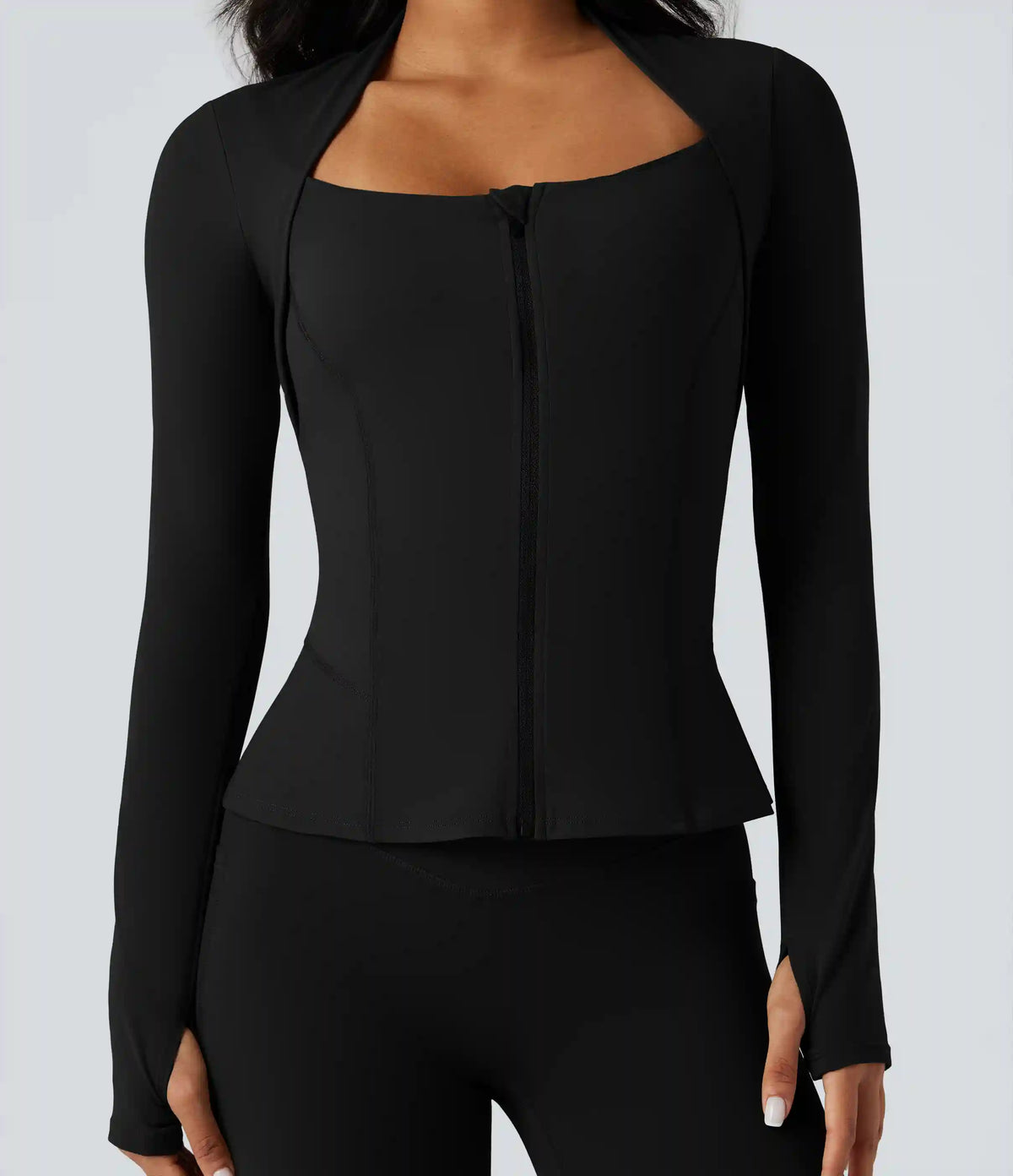 Halara UltraSculpt™ Push-Up Long Sleeve Thumb Hole Zipper Ruffle Hem Yoga Curvy Jacket
