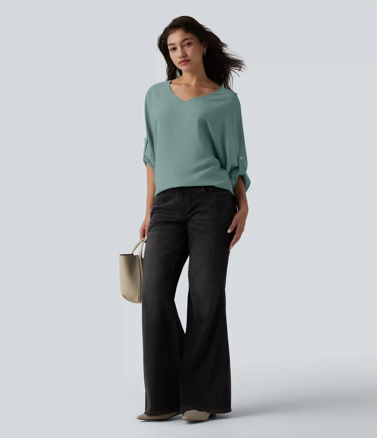 Wrinkle Recovery V Neck Long Sleeve Work Blouse
