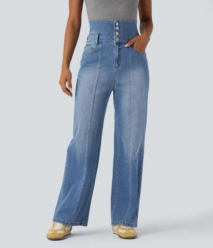 Halara Flex™ Foldover High Waisted Straight Leg Casual Jeans with Pockets