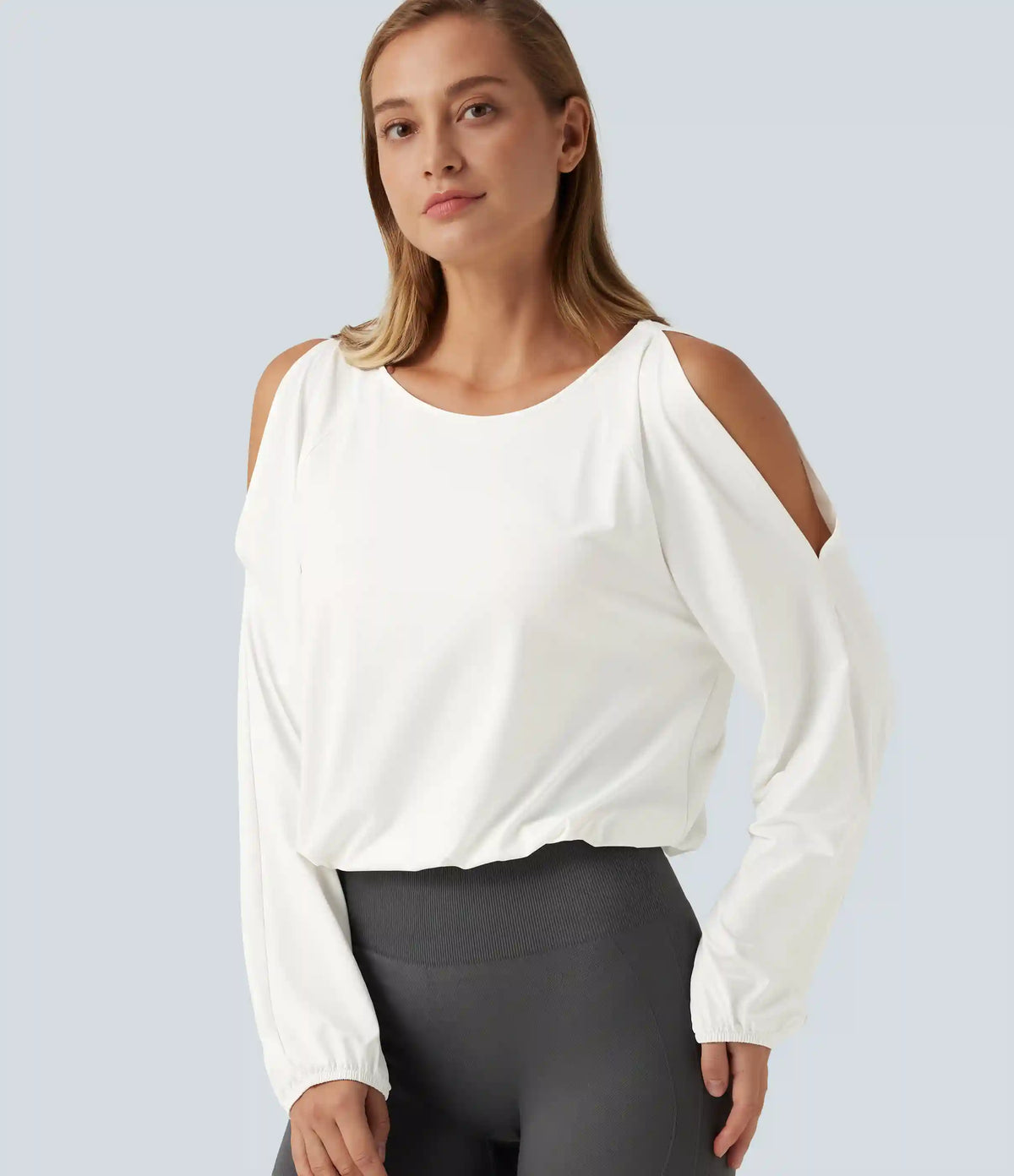 Quick Dry Boat Neck Cold Shoulder Long Sleeve Yoga Sports Top