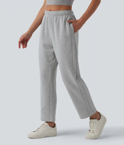 Mid Rise Inner Drawstring Tapered Casual Cotton Sweatpants with Pockets