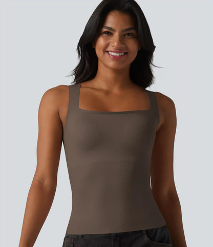 Square Neck Built-in Bra Casual Tank Top B-E Cups