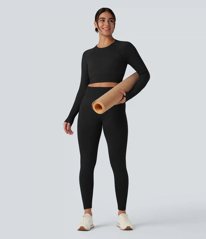 OneForm Seamless Flow Round Neck Long Sleeve Thumb Hole Cropped Yoga Sports Top
