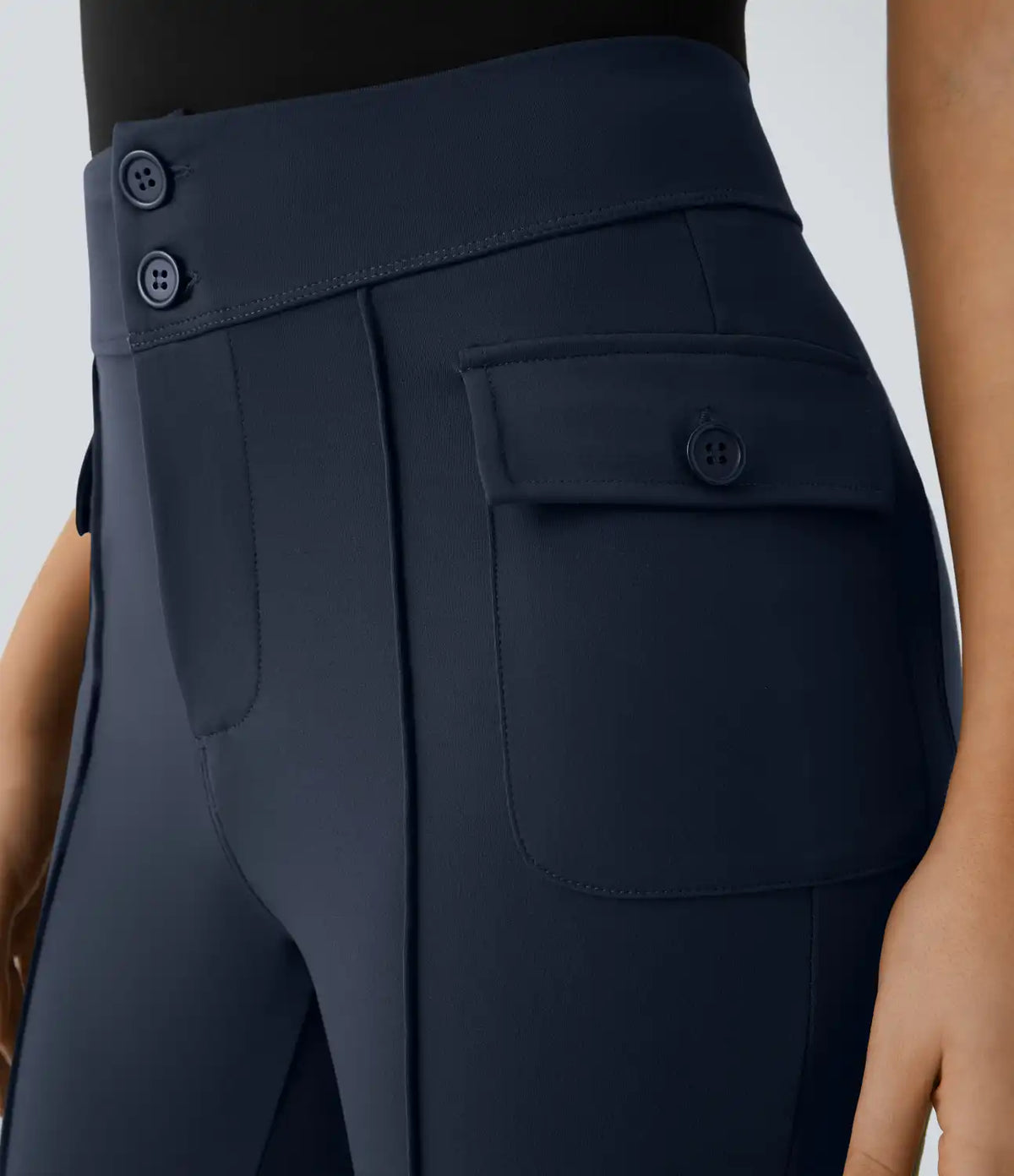 High Waisted Side Flap Pocket Flare Casual Cargo Pants
