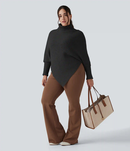 High Neck Long Sleeve Asymmetric Hem Work Plus Size Sweater