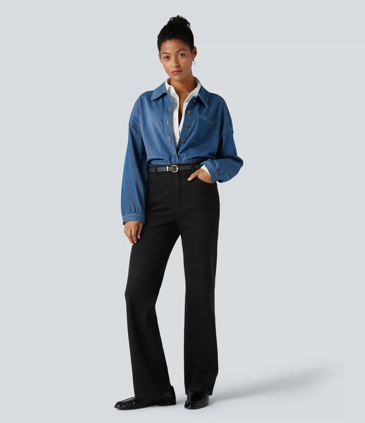 Ribbed High Waisted Casual Bootcut Pants with Pockets