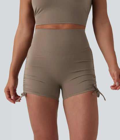 Halara UltraSculpt™ High Waisted Ruched Lace Up Yoga Biker Shorts 3'' with Pocket
