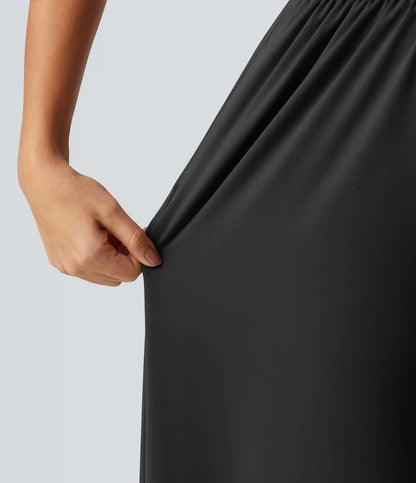 U Neck Sleeveless Crossover Built-in Bra Wide Leg Casual Jumpsuit with Pockets--Easy Peezy