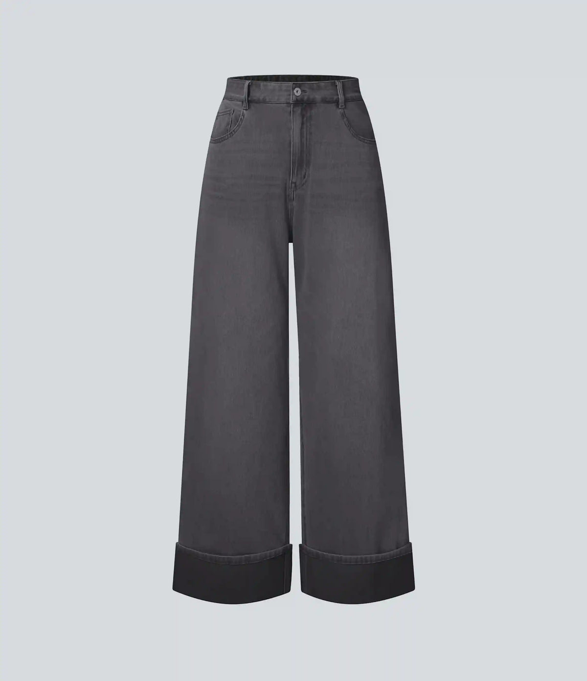 Halara Flex™ High Waisted Pockets Rolled Hem Wide Leg Washed Casual Jeans