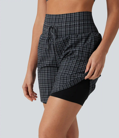 Halara UltraSculpt™ Plaid Ultra High-Waist Drawstring 2-in-1 Yoga Shorts 7" with Pockets