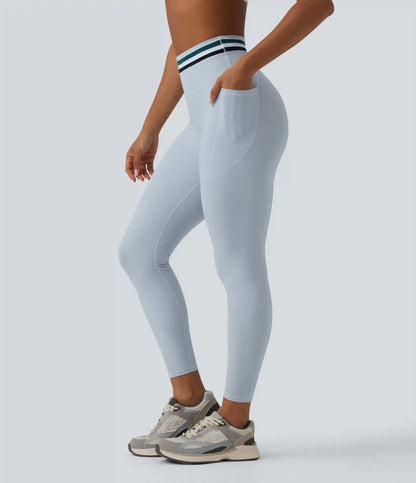 Halara UltraSculpt™ High Waisted Tummy Control Color Block Stripes Workout 7/8 Leggings with Pockets