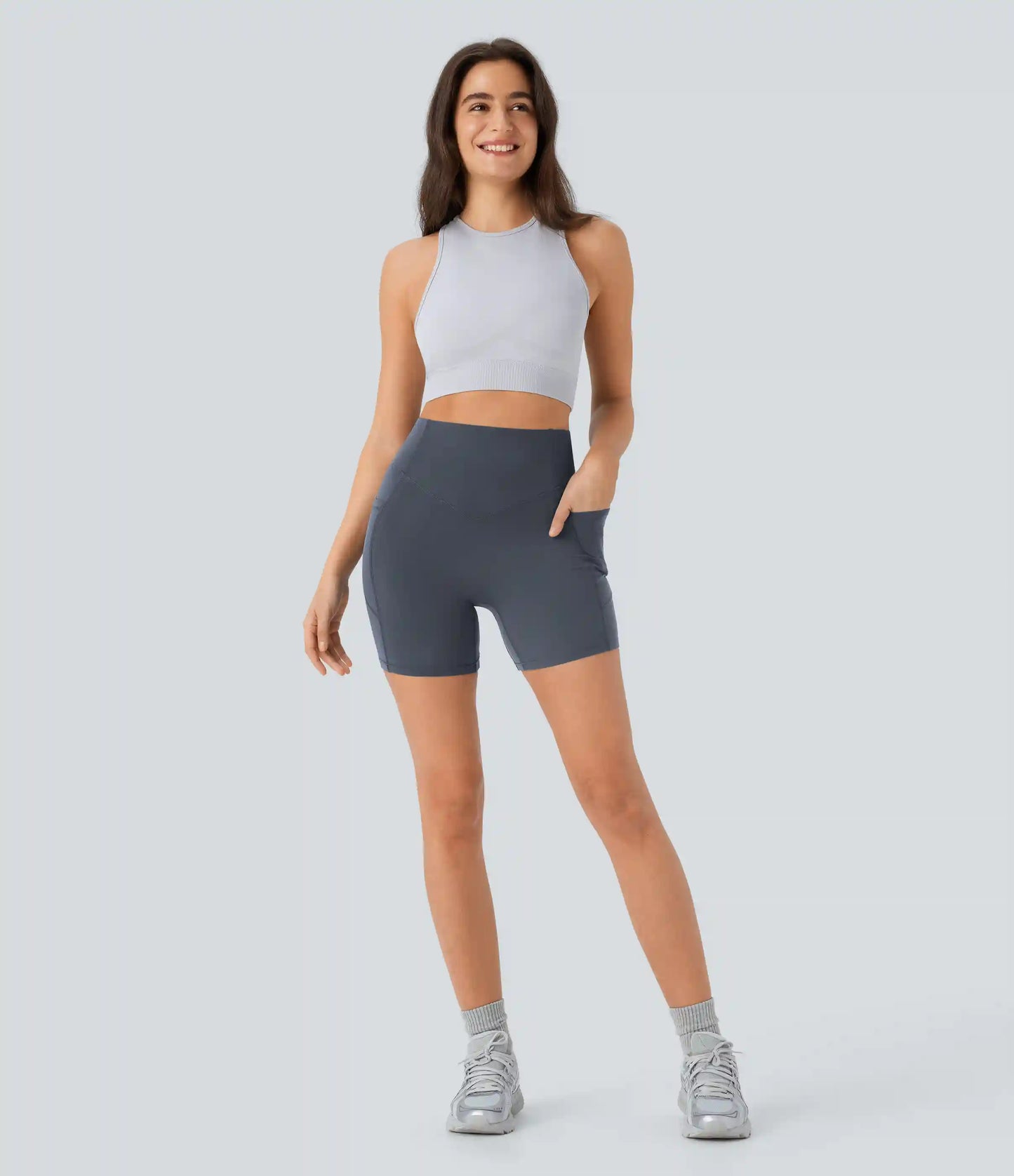 Halara UltraSculpt™ High Waisted Scrunch Butt Lifting Tummy Control Pocket Shaping Workout Biker Shorts 5''