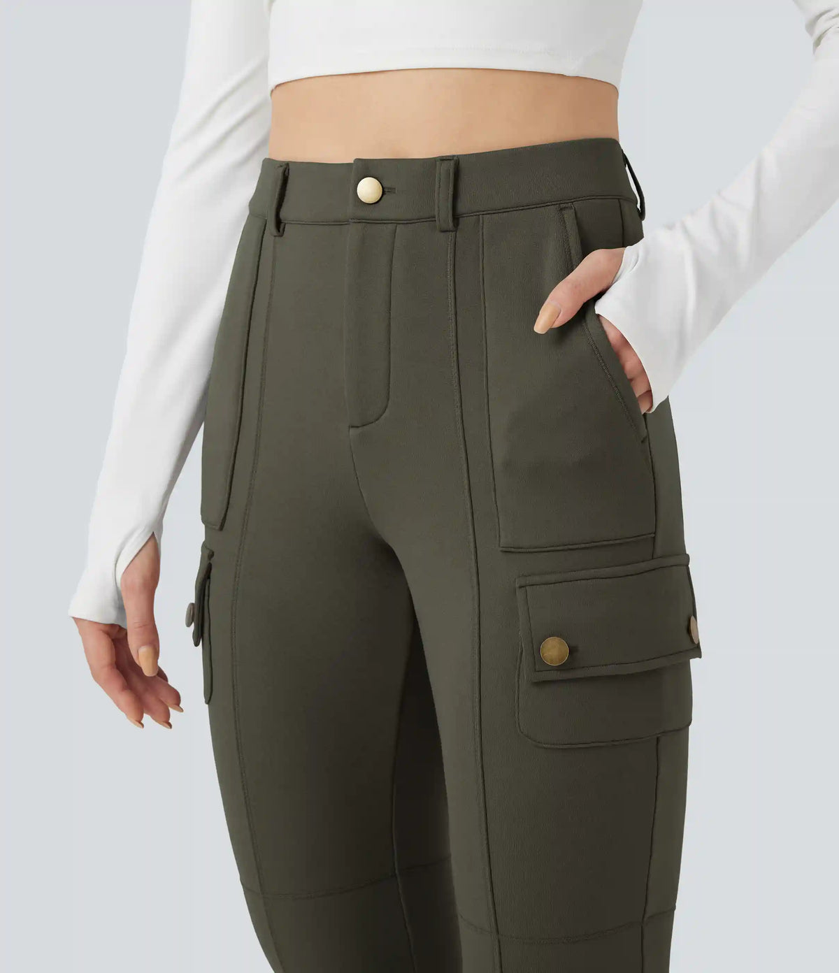 High Waisted Skinny Fleece Hiking Cargo Pants with Pockets