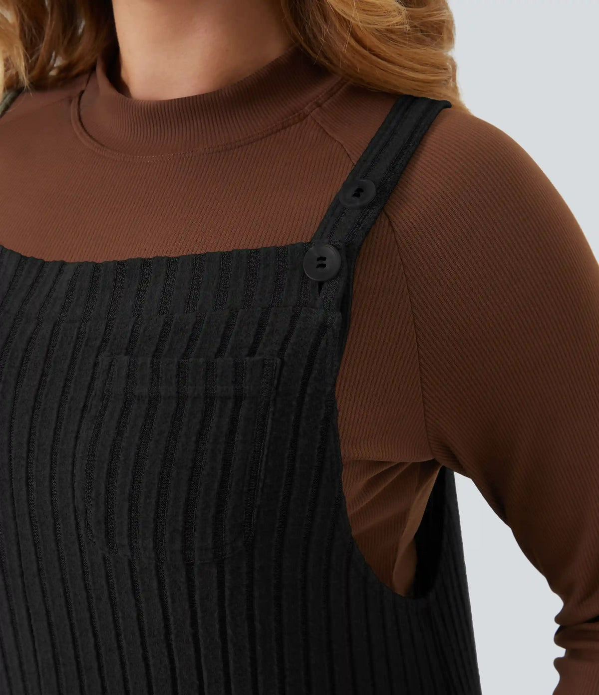 Ribbed Knit Casual Plus Size Overalls with Pockets