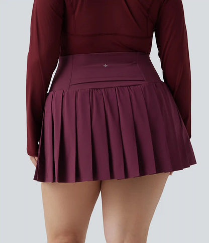Plus Size Breezeful™ High Waisted Pleated 2-in-1 Asymmetric Hem Quick Dry Mini Yoga Skirt with Pockets