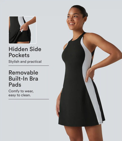 Softlyzero™ Airy Built-in Bra Color Block 2-in-1 InstantCool Mini Tennis Active Dress with Pockets-Easy Peezy Edition