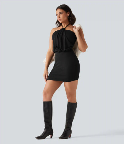 Halter Tie Back Ruched Mini Casual Dress