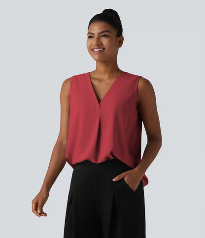 Wrinkle Recovery V Neck Sleeveless Oversized Work Blouse