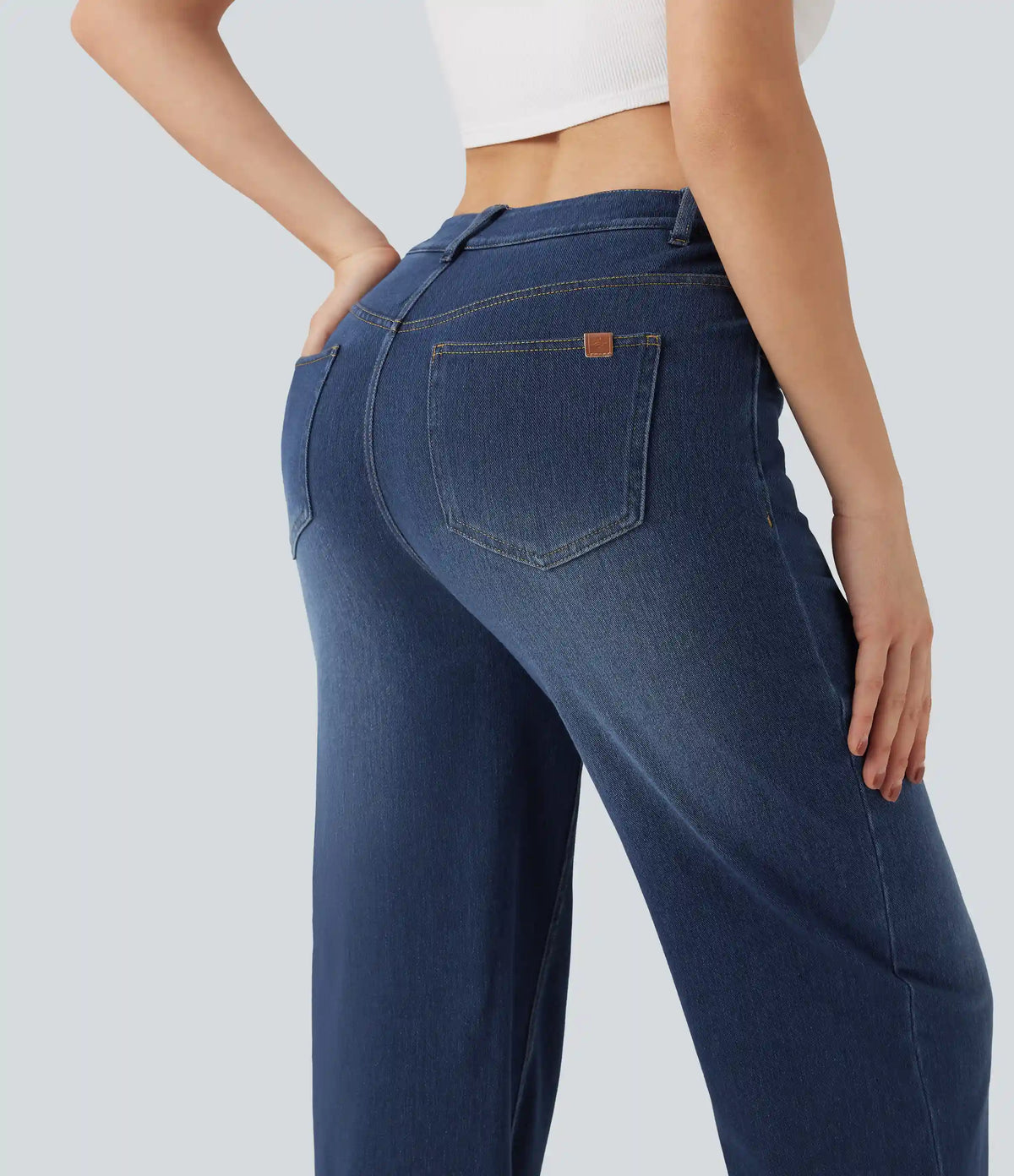 Halara Flex™ Mid Rise Crossover Tummy Control Straight Leg Casual Jeans with Pockets
