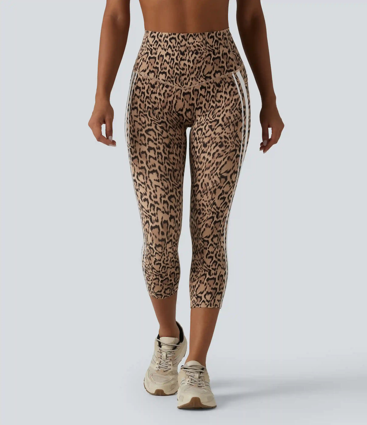 Halara UltraSculpt™ Leopard Print High Waisted Tummy Control Color Block Stripe Capri Training Leggings with Pockets