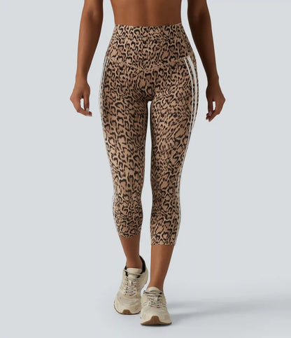 Halara UltraSculpt™ Leopard Print High Waisted Tummy Control Color Block Stripe Capri Training Leggings with Pockets
