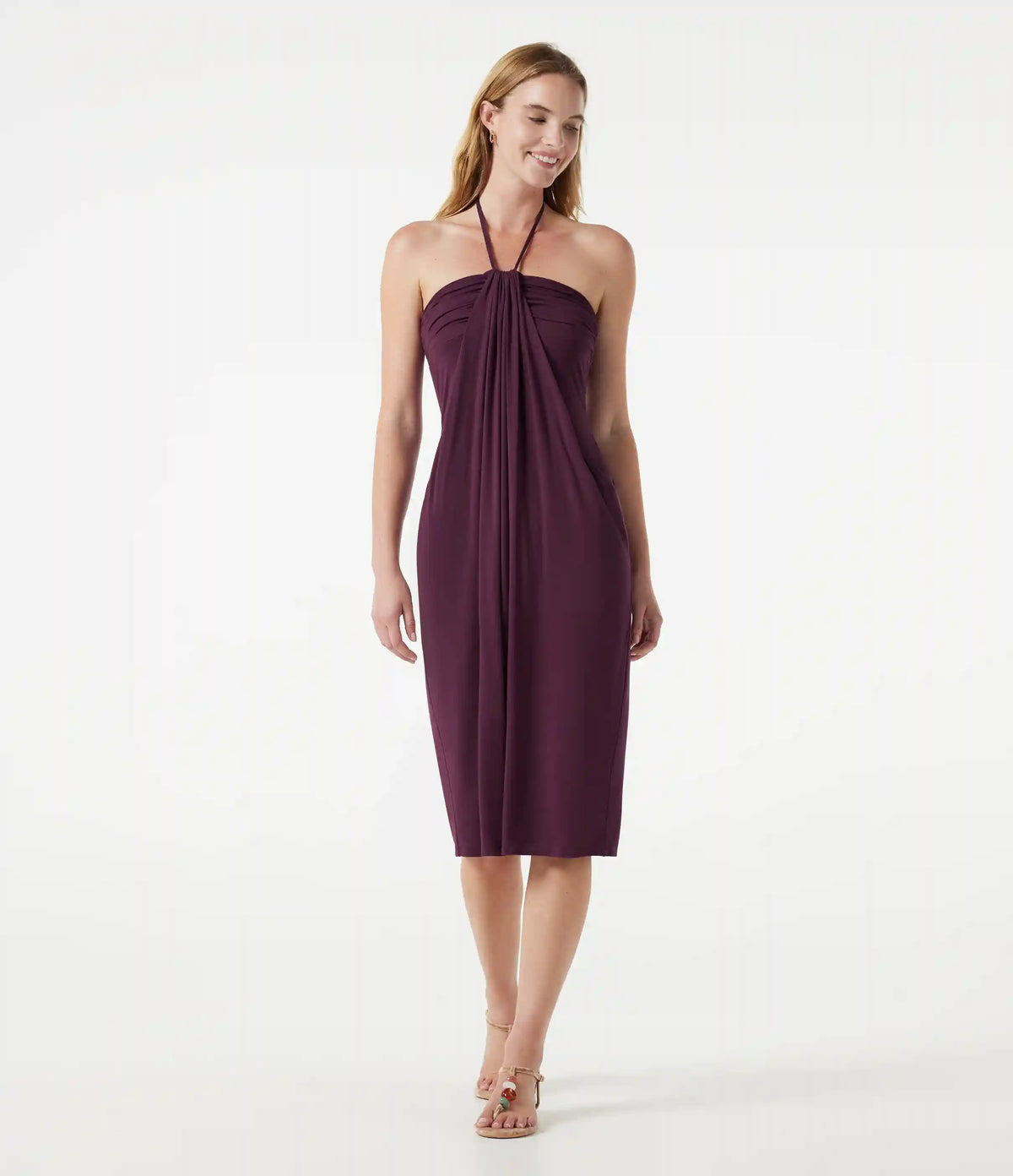 Halter Tie Back Midi Dress with Pockets