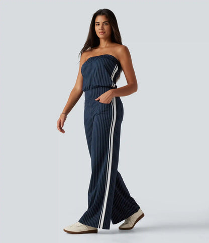 Tube Side Stripe InstantCool Straight Leg Casual Jumpsuit with Pockets-Easy Peezy Edition
