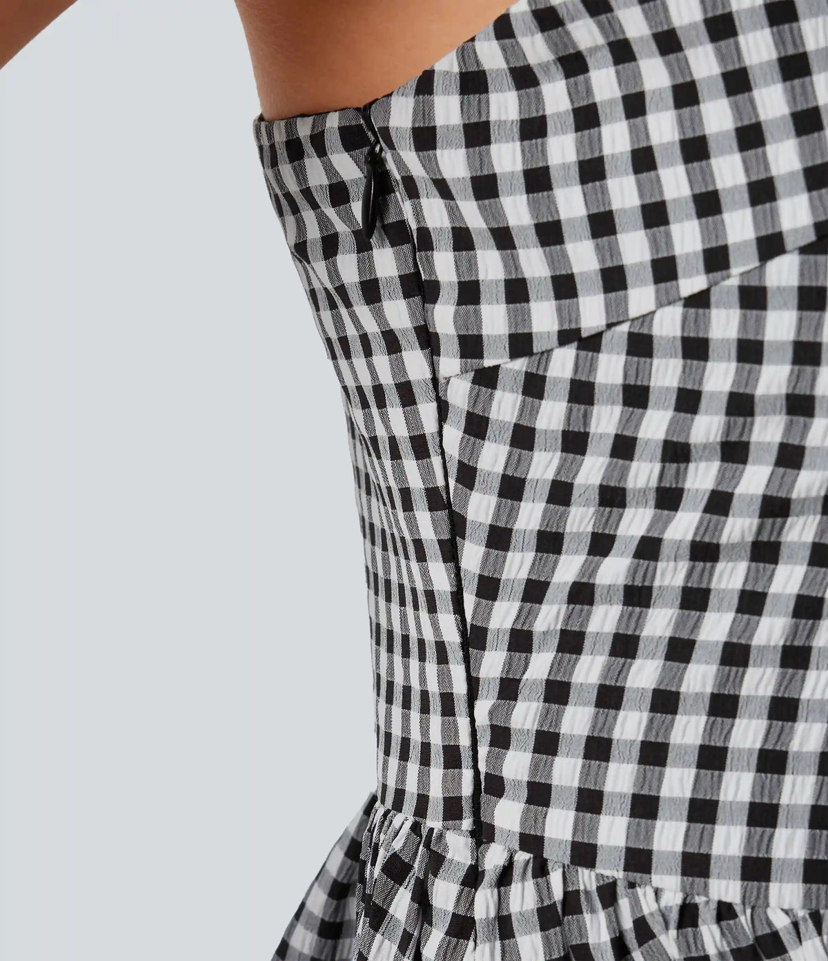 Invisible Zipper Gingham Flowy Maxi Casual Slip Dress with Pockets