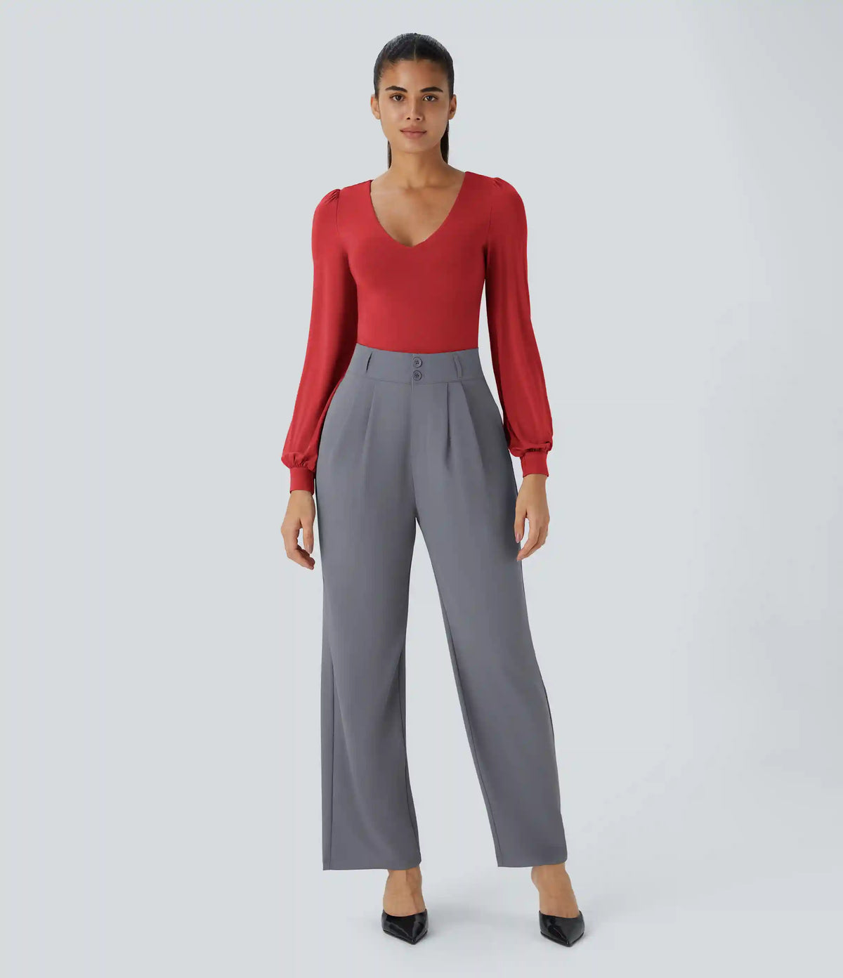 V Neck Long Sleeve Work Bodysuit