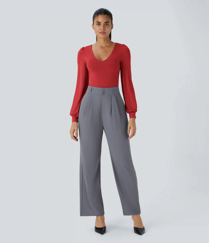 V Neck Long Sleeve Work Bodysuit