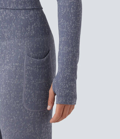 OneForm Seamless Flow V Neck Long Sleeve Thumb Hole Cropped Yoga Sports Top