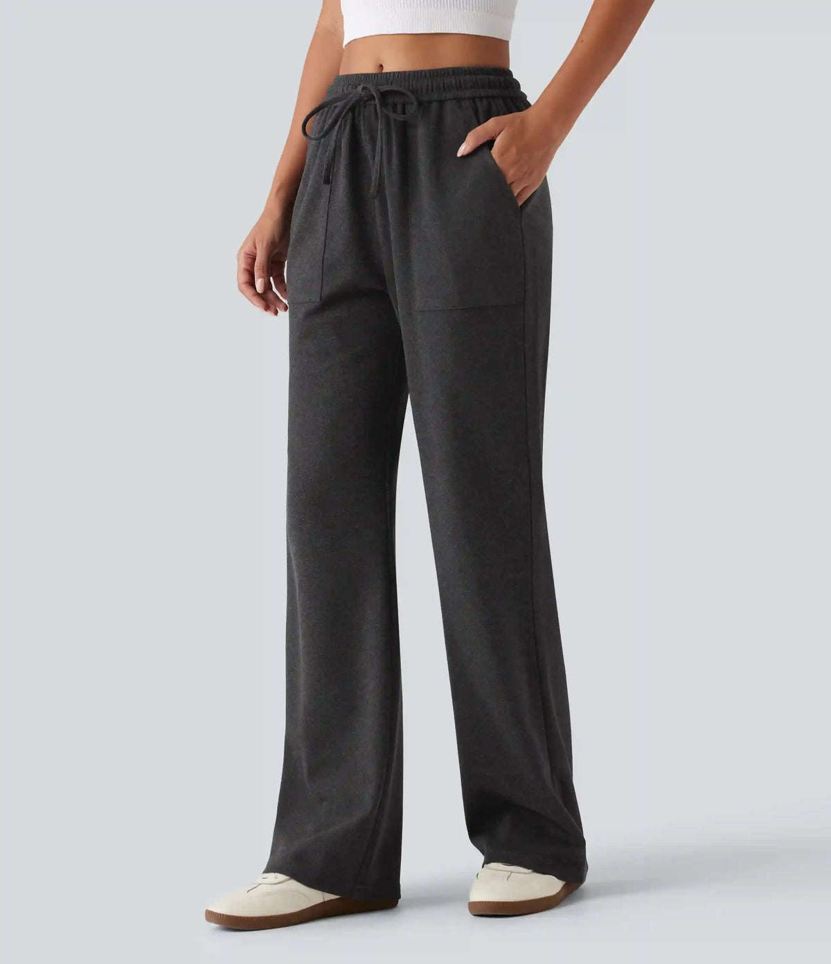 Mid Rise Drawstring Bootcut Work Pants with Pockets