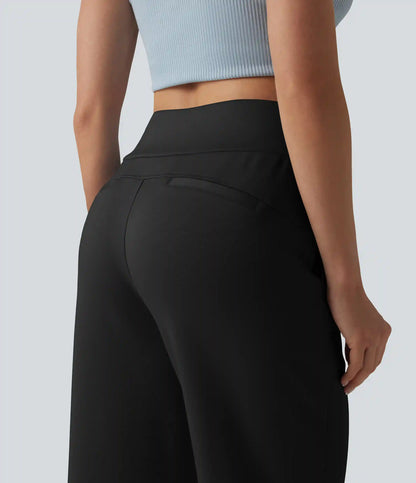 High Waisted Drawstring Straight Leg Capri Casual Pants with Pockets