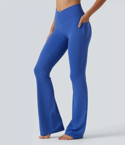 SoftlyZero™ High Waisted Crossover Plain Bootcut Casual Leggings with Pockets-UPF50+