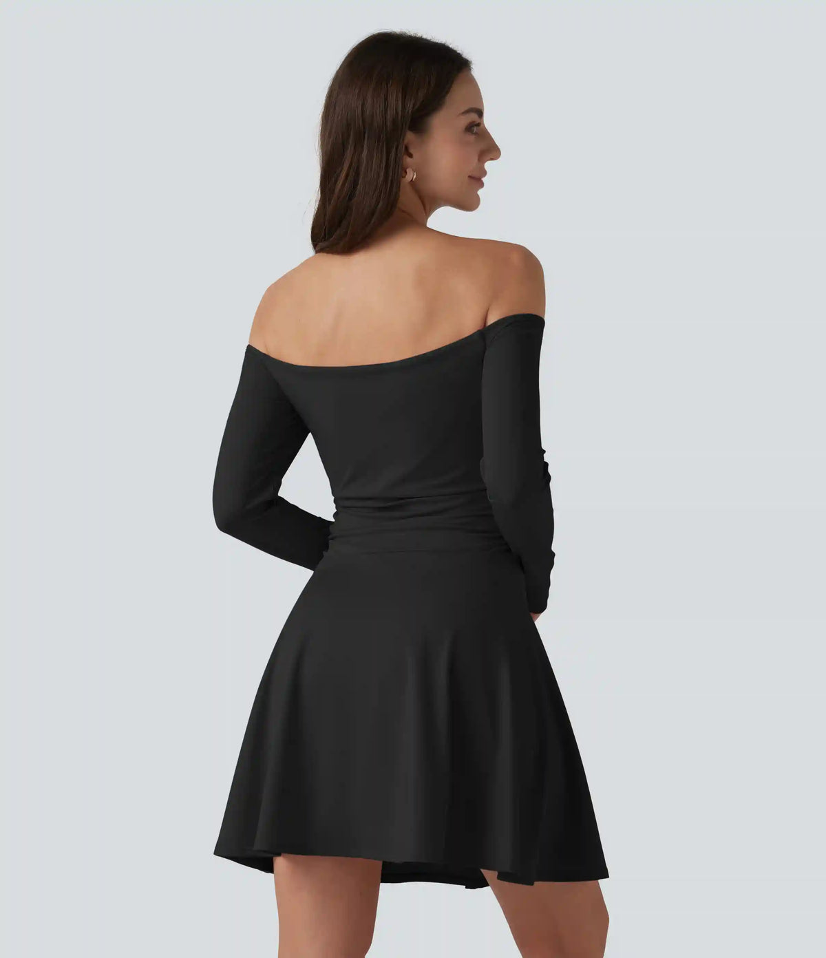 Off-shoulder Long Sleeve Ruched 2-in-1 Built-in Bra Casual Dress with Pocket-Easy Peezy