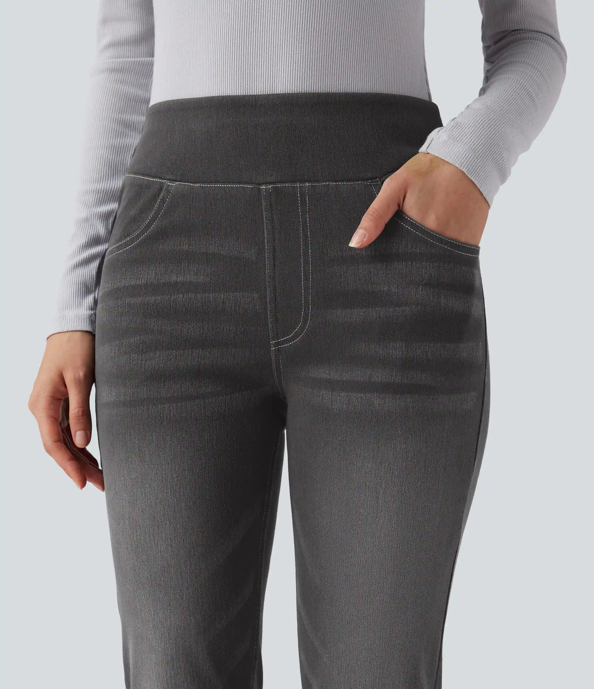 Halara Flex™ High Waisted Pockets Washed Casual Bootcut Jeans