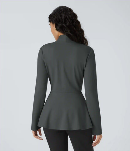 V Neck Single Front Work Peplum Jacket