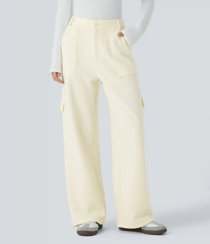 Mid Rise Zipper Pockets Fleece Casual Cargo Pants