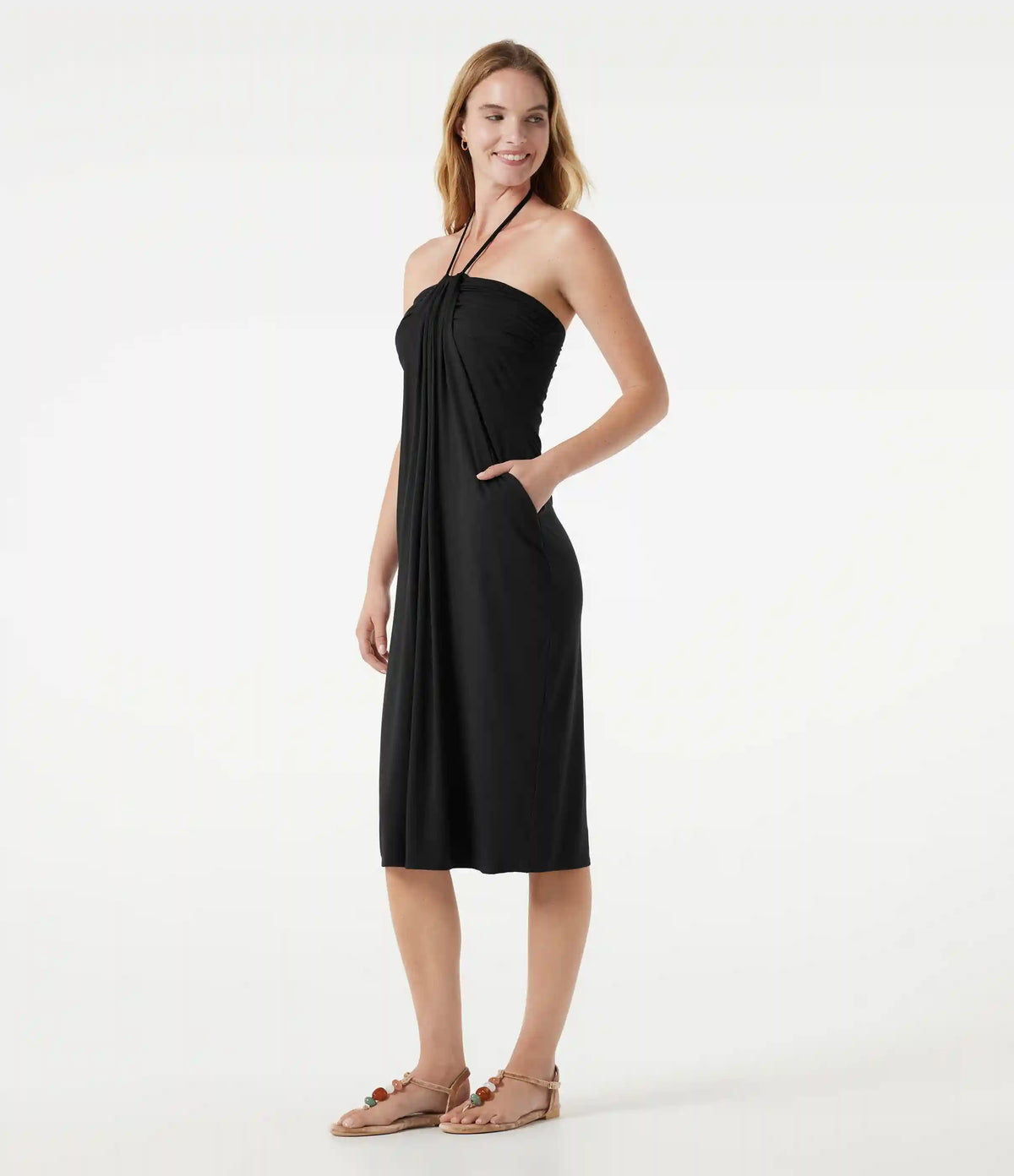 Halter Tie Back Midi Dress with Pockets