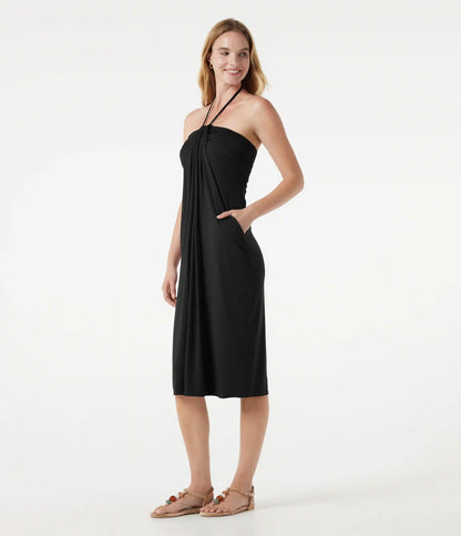 Halter Tie Back Midi Dress with Pockets