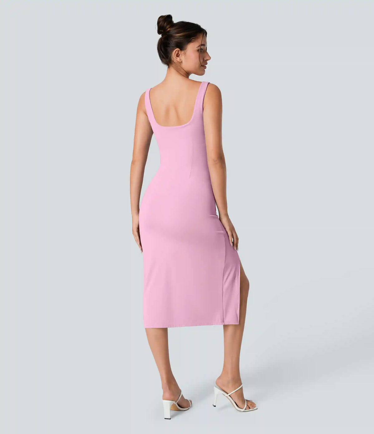 SoftlyZero™ Airy Square Neck Backless Corset Ruched Split Bodycon Midi InstantCool Bridesmaid and Wedding Guest Dress