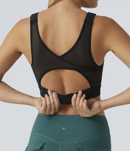 Halara UltraSculpt™ Medium Support Round Neck Contrast Mesh Running Sports Bra with Built-in Bra
