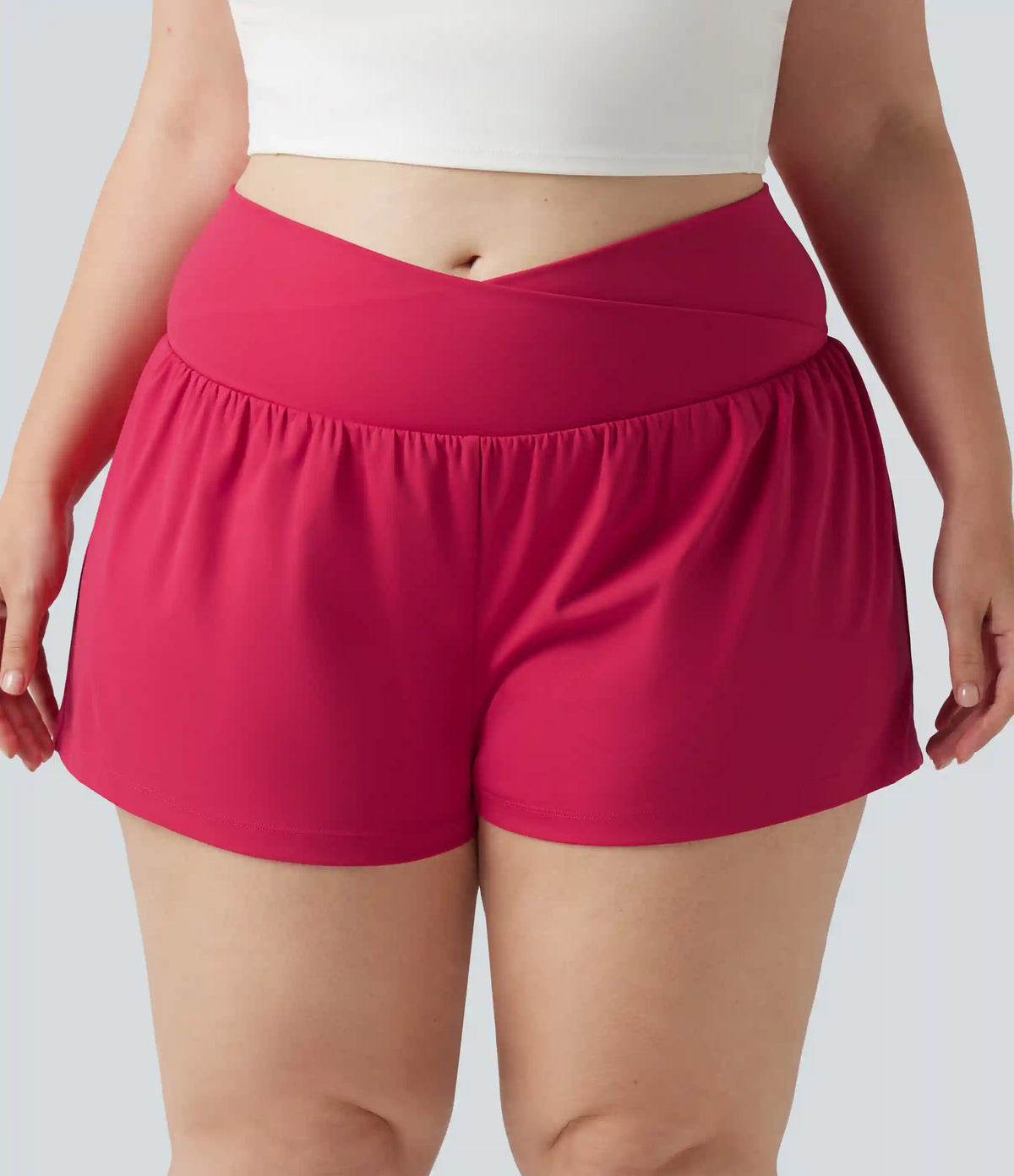 SoftlyZero™ Airy Crossover High Waisted 2-in-1 InstantCool Yoga Plus Size Shorts 3'' with Pockets