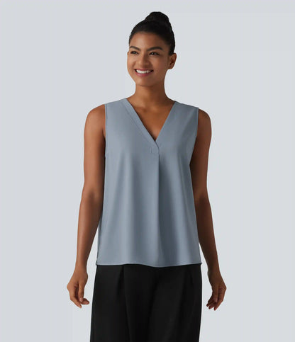 Wrinkle Recovery V Neck Sleeveless Oversized Work Blouse