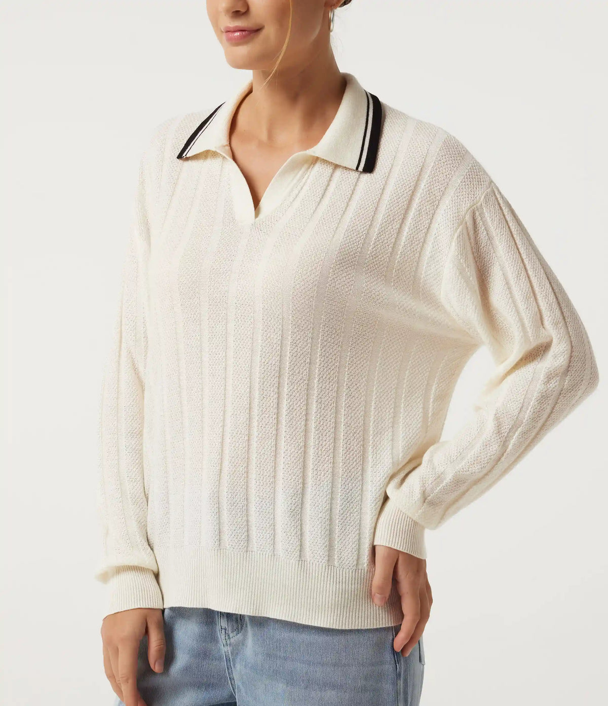 Long Sleeve Color Block Work Sweater