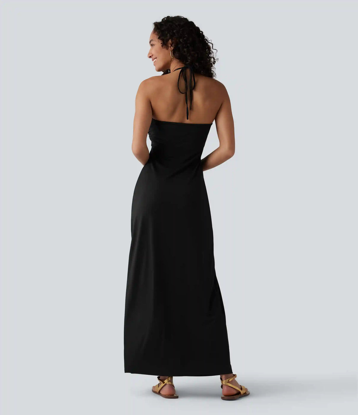 Halter Tie Back Built-in Bra Maxi Dress with Pockets