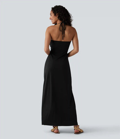 Halter Tie Back Built-in Bra Maxi Dress with Pockets