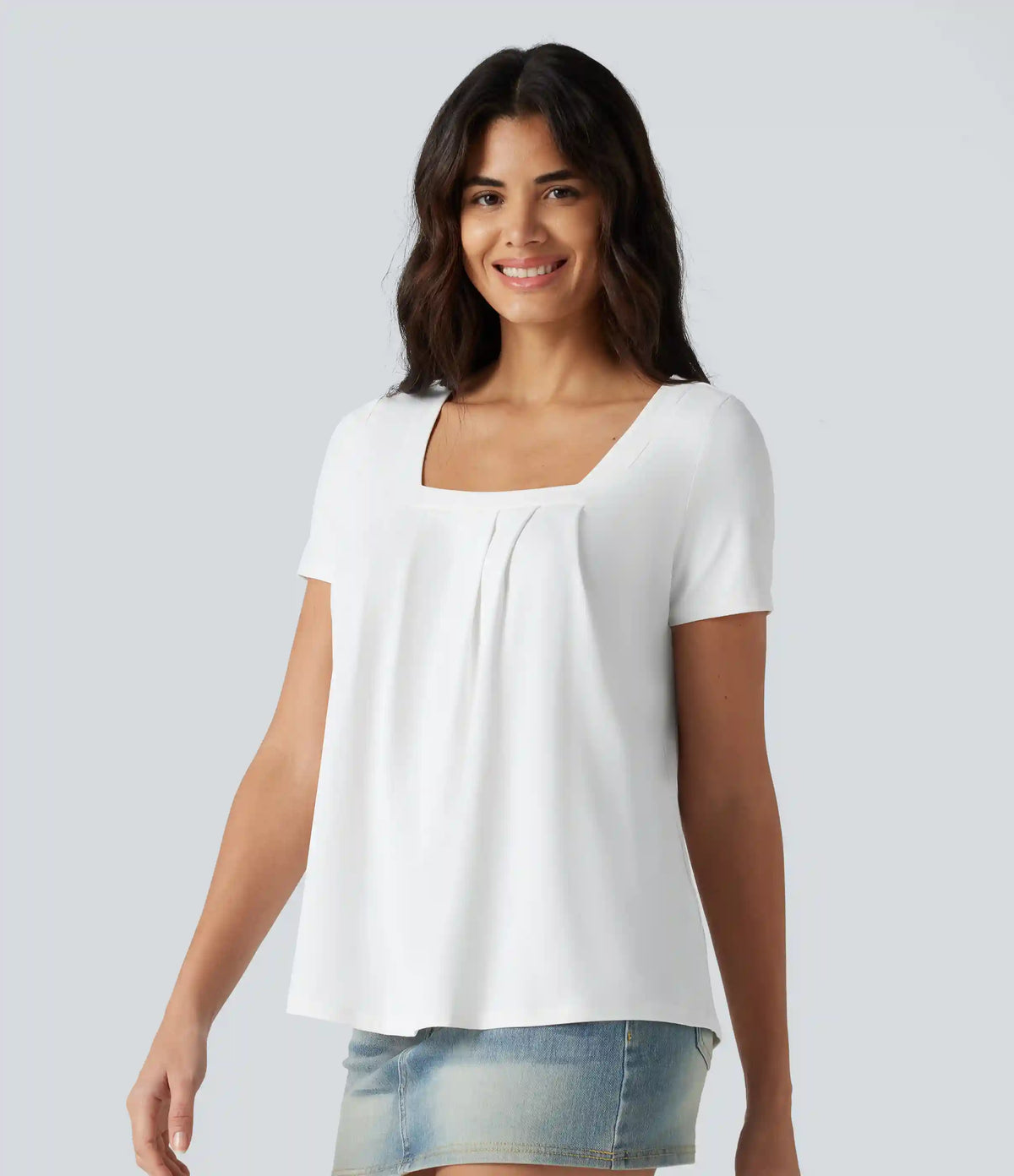 Square Neck Short Sleeve Casual Blouse